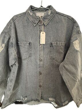 By Together Distressed Denim Shacket ✨ NWT Boutique Find